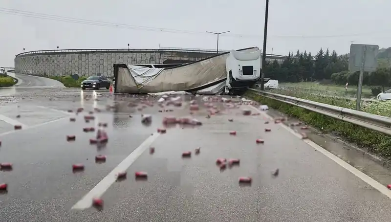 Yola Saçılan İçkiler: TIR Devrildi, Şehirde Kutlama Ortamı Oluştu